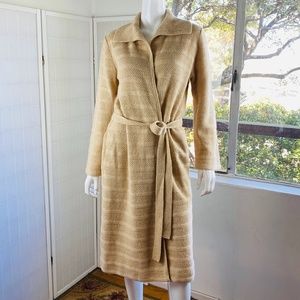 Vintage St John Tan Long Duster Cardigan w/Belt, M